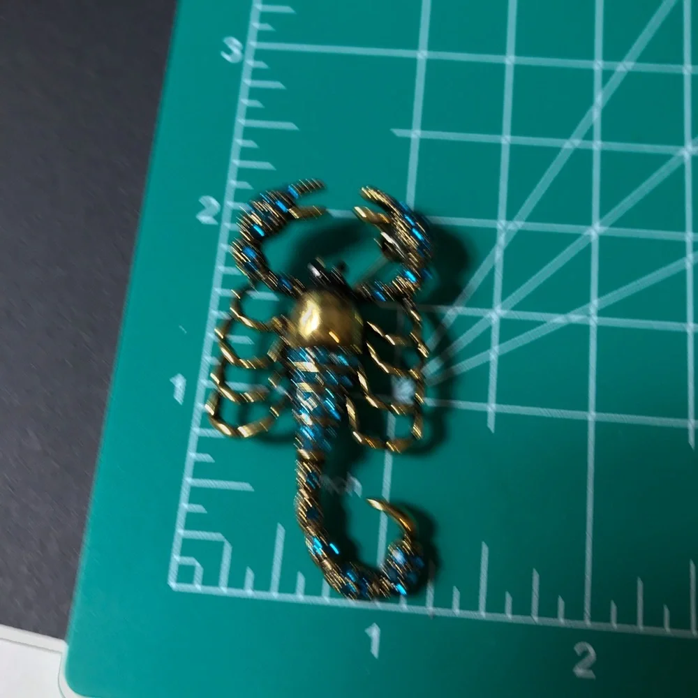 Cute scorpion jewelry brooch with blue rhinestones